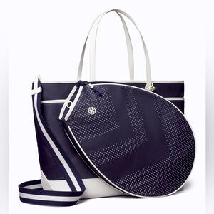 TORY BURCH Sport Tennis Tote NEW with tags - Navy Blue White Trim - Large